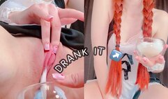 Best drink? Cute girl drank her creamy squirt