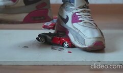 hard trample and crush toy car with sneakers