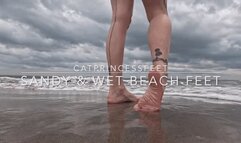 NYC feet, beautiful cloudy day at Coney Island beach, dry, sandy and wet walking size 9 milf feet show, close up