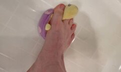 Barefoot Step Stomp Crush Plushie in Bathtub