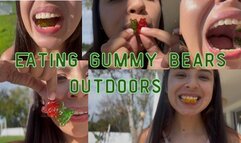 Eating gummy bears outdoors