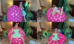 Bimbo Bunny Rosalina Upskirt Bounce To Deflation On Giant Inflatable Easter Egg