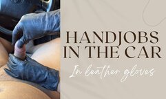 handjobs in the car in blue leather gloves