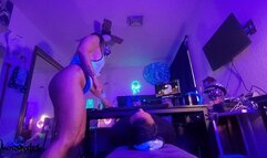 Goddess uses human face for post workout seat