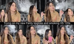 Trying on my new Fenty lipgloss and smoking VS 120s