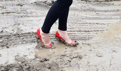 louboutin destruction, high heels wrecked in mud, louboutin in mud, louboutin outdoors