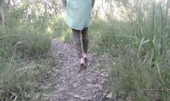 Walk through the forest in high heel mules