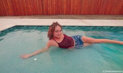 Tiffany Taking a Dip in the Pool in Jean Shorts and Top
