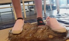 Cici's Glittery Pink Shoes Stuck in Glue