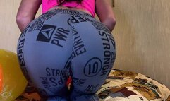 Nastya, JUMPS SEXY ASS on balls, crushes them and pops + striptease