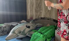 girl riding on inflatable and b2p condoms