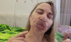 Spit and lick glass with my sexy plump lips