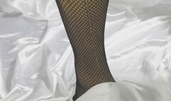 4K - White Stilettos & Gold Seamed Fishnets