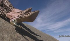 Shoeplay in Leopard Print High Heel Slingbacks Outdoors