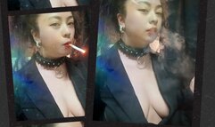 Corp Goth in Synthwave era Smoking Marlboro Red while Dancing - POV