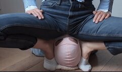 He sniffs my jeans, i put my dirty socks in his mouth and sit on his face with all my weight in jeans (Facesitting , jeans sitting )