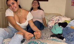 Casual Foot Tickling – Latina Girl Oils & Brushes Her Friend’s Ticklish Feet