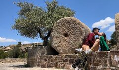 Risky couple fucks in a public viewing platform