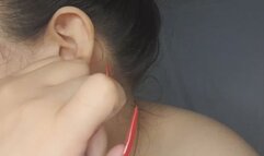 Ear lobes fetish , Trying earrings on her