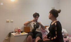 Face farting and smoke blowing directly into his facemask