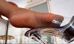 Goddess in nude tights and high heels teases you with her feet on a chair (MP4 4K PART-1)