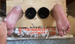 Tickling with Lotion - lotion on big wide feet and tickling