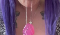 Cute big titty BBW gagging on dildo