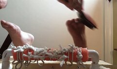 Tickling with Lotion from Below - lotion on big wide feet and tickling view from below