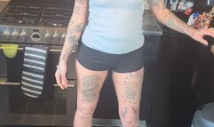 MissaRaeBerry toy car crush she crushes 2 old race cars in Chucky wedges full body view