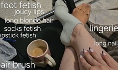 Fetish video clip of dirty socks, foot fetish, long nails, lipstick fetish, lingerie with Mistress GospodaricaEmma