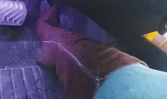 Spicy revving in brown knee high heel boots