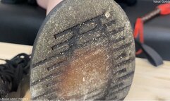 Covered with nasty street dirt DrMartens boots worship and slave's back flogging