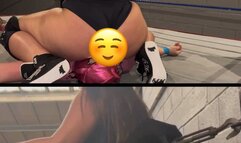 Giantess dominates 2 males with ASS mixed wrestling