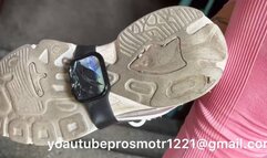 Nastya teen sport girl HARD crush NEW apple watch series 10 ( trampling and walking and stomping and jumping ) + street walking foot fetish and domination sneakers + high heels and barefoot