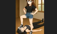 Trampling on the little female slave!