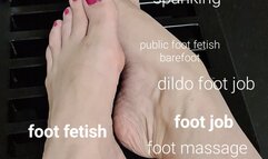 Public barefoot foot fetish, wet thong, spanking, foot massage, dildo foot job, nail polish, teasing big penis with feet, foot fetish and foot worship with Miss GospodaricaEmma and Her Choosen One Wolfy01