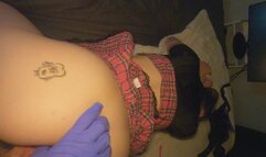 fucking her rough and fingering her ass in her slutty miniskirt