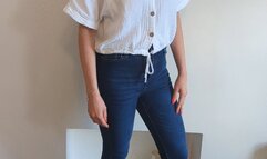 Priscilla toy car crush she crushes a 1980s Ford Mustang in block heels full body view her first car crush