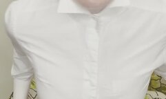 Woman removing pantyhose, shirt, and tie