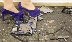 HP Laptop trample and crush and shoe destruction in Purple Suede High Heel Shoes