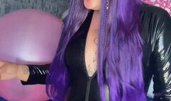 Girl in latex play with saliva and balloons