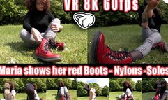 VR 8K 60fps | Model Maria shows off her red boots, nylons, and soles in great detail, holding everything up close to the camera