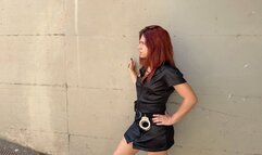 The corrupted police woman Natasha handcuffed shackled in topless, barefoot and gagged