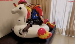 Alla hotly fucks an inflatable unicorn and wears a rare inflatable vest over her down jacket