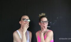 Gorgeous Sylvia Chrystall and Rebecca Cross, Eve 120's Cigarette Smoking With Multiple Exhale-Inhale Smoke Swap "Shotgun" 1080