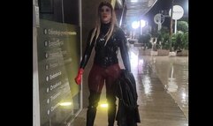Latex Rubberdoll smoking outdoor