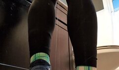 Losing Control & Wetting Denim Skirt & Black Leggings while Putting on Makeup