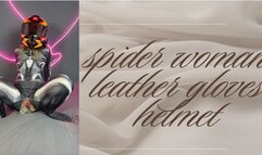 spider woman dildo riding in leather gloves and helmet