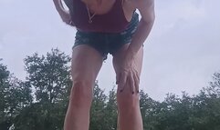 Redhead Peeing Outside Public Boob flashing during fishing