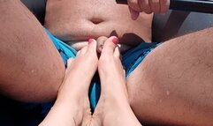 Footjob in a Rubber Boat